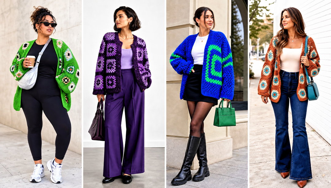 20 Granny Square Crochet Cardigan Outfit Ideas for City Days