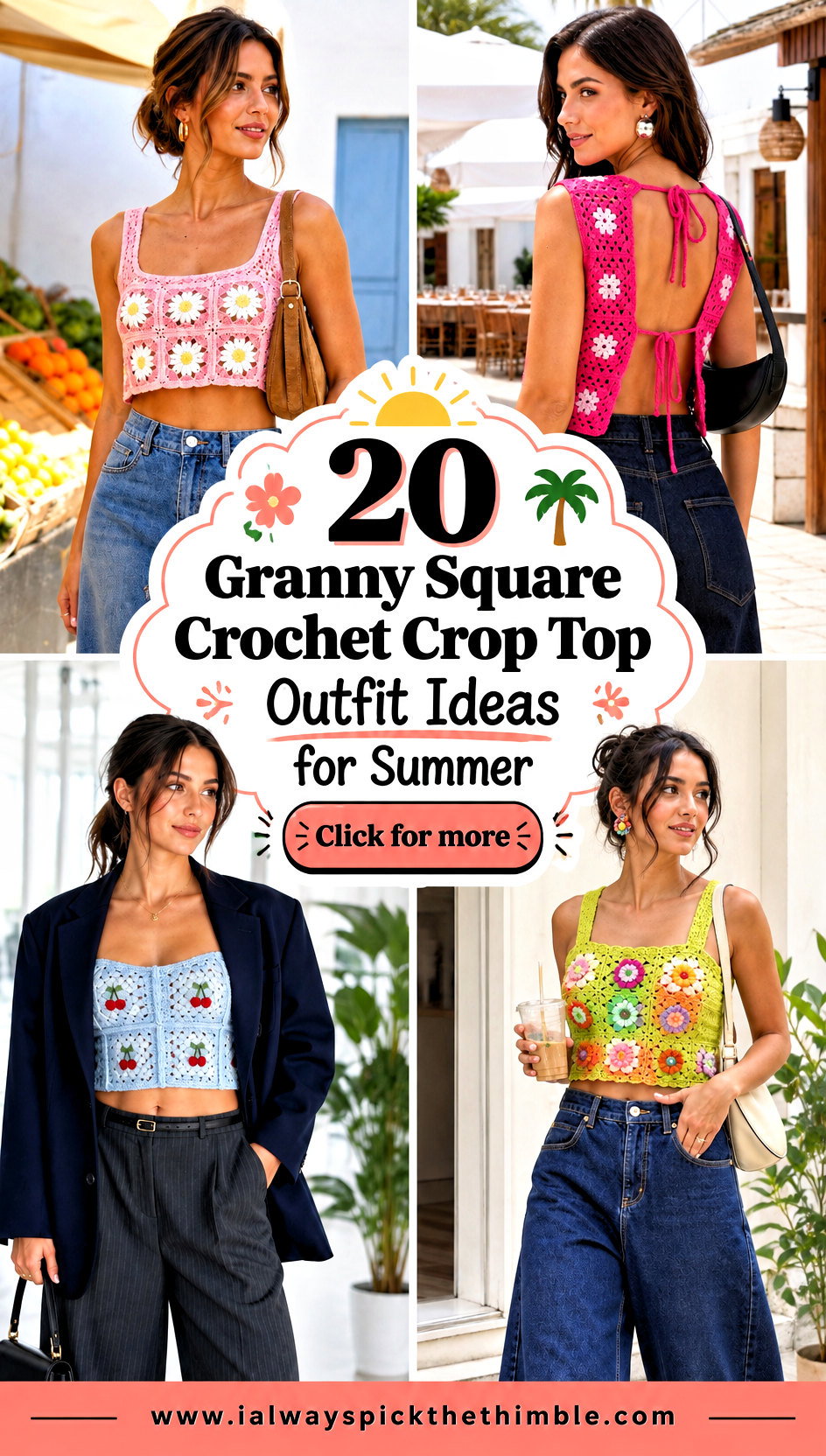 20 Granny Square Crochet Crop Top Outfit Ideas for Summer - 20 Granny Square Crochet Crop Top Outfit Ideas for Summer