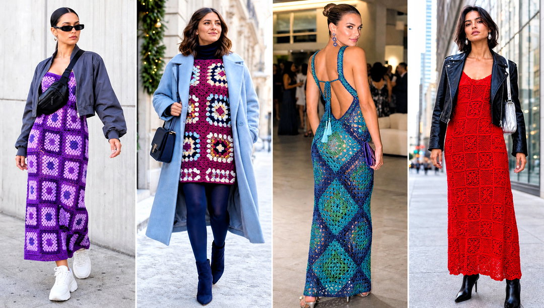 20 Granny Square Crochet Dress Outfit Ideas for Boho Style