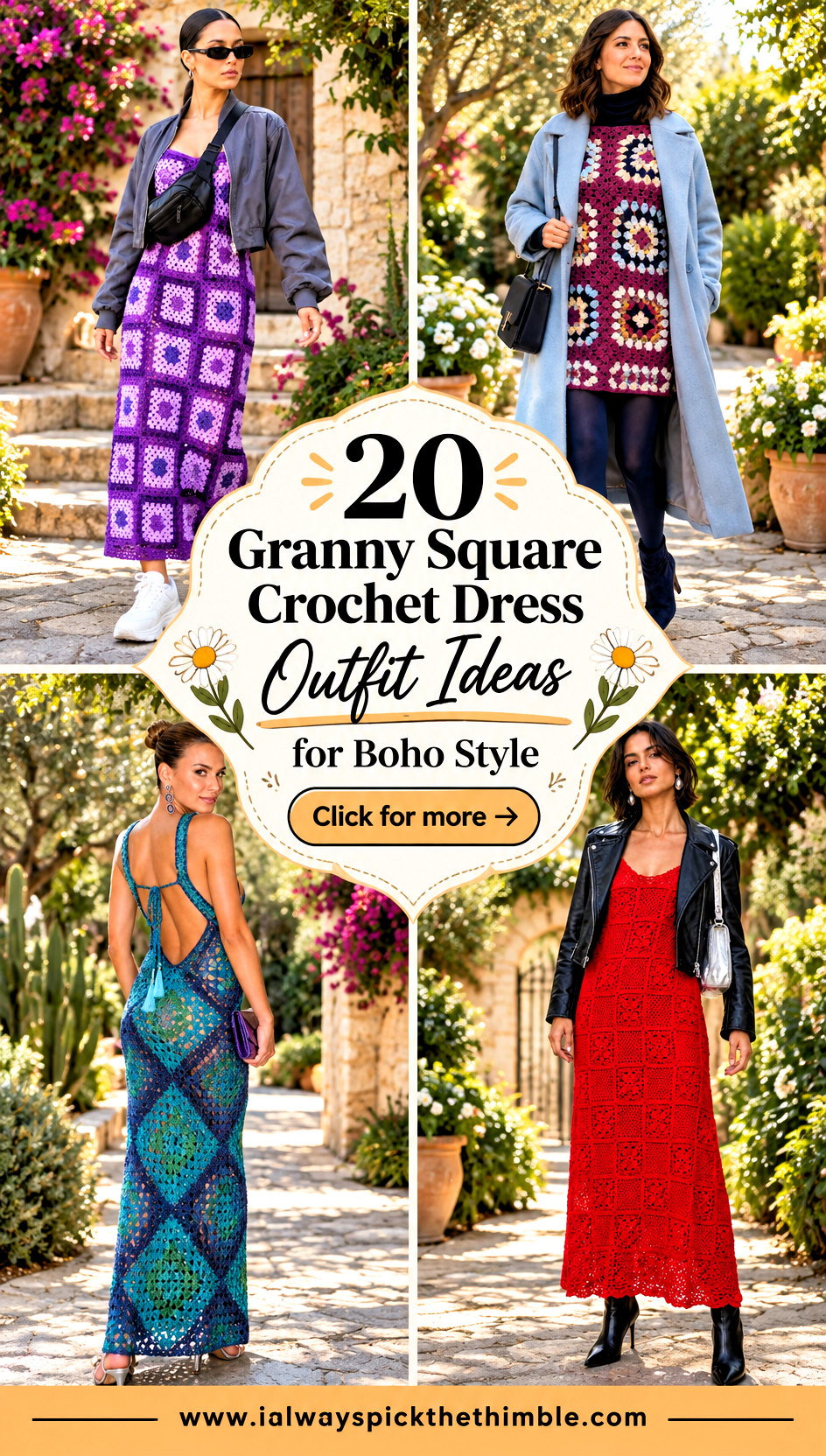 20 Granny Square Crochet Dress Outfit Ideas for Boho Style - 20 Granny Square Crochet Dress Outfit Ideas for Boho Style