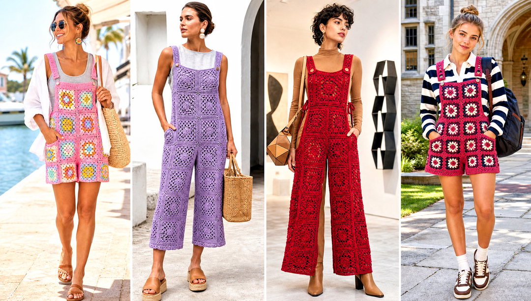 20 Granny Square Crochet Overalls Outfit Ideas for Days Out