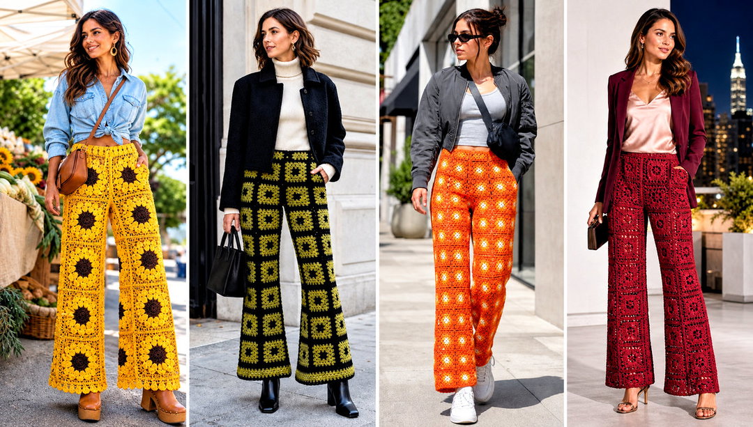 20 Granny Square Crochet Pants Outfit Ideas for Relaxed Days