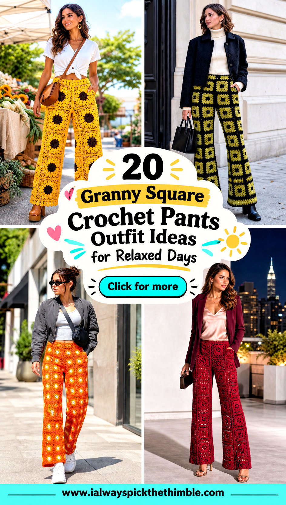 20 Granny Square Crochet Pants Outfit Ideas for Relaxed Days - 20 Granny Square Crochet Pants Outfit Ideas for Relaxed Days