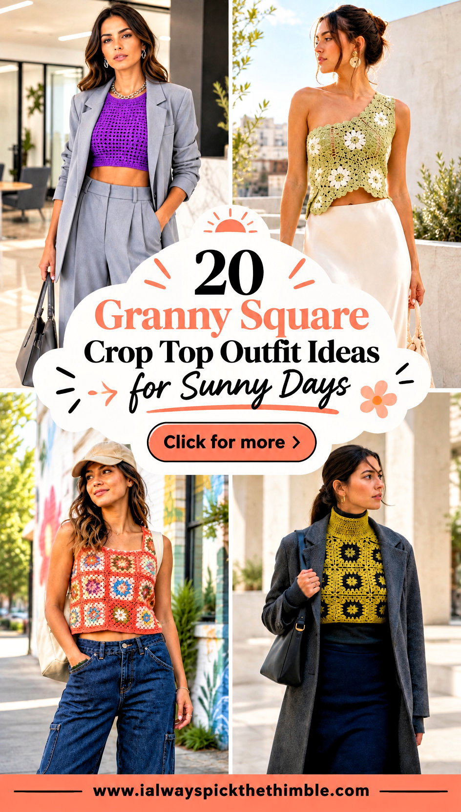 20 Granny Square Crop Top Outfit Ideas for Sunny Days - 20 Granny Square Crop Top Outfit Ideas for Sunny Days