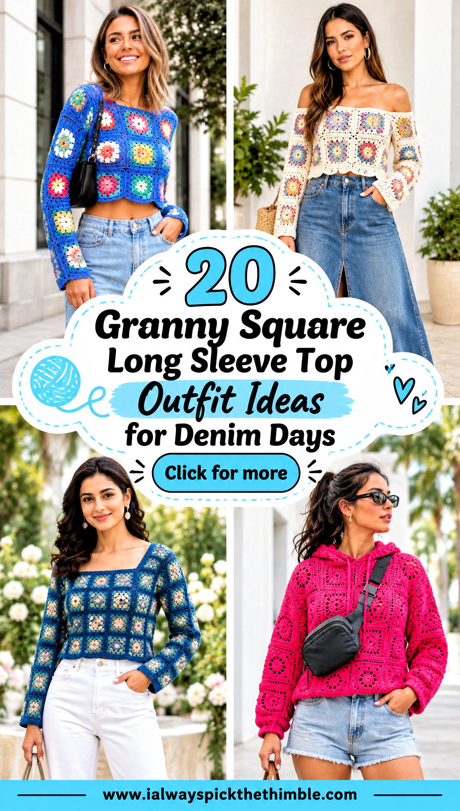 20 Granny Square Long Sleeve Top Outfit Ideas for Denim Days - 20 Granny Square Long Sleeve Top Outfit Ideas for Denim Days