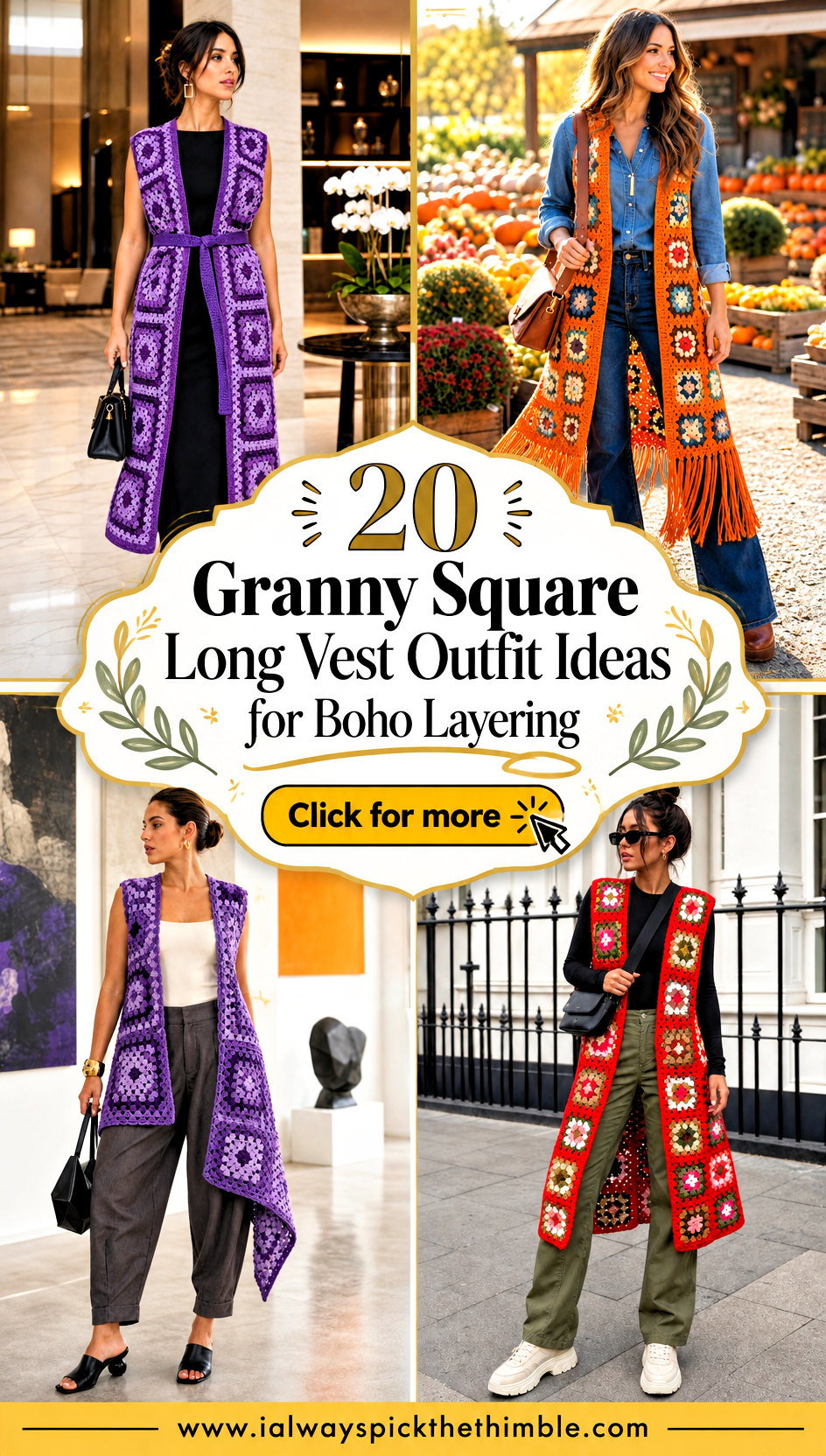 20 Granny Square Long Vest Outfit Ideas for Boho Layering - 20 Granny Square Long Vest Outfit Ideas for Boho Layering