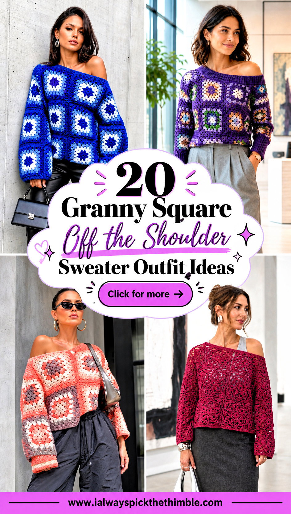 20 Granny Square Off the Shoulder Sweater Outfit Ideas - 20 Granny Square Off the Shoulder Sweater Outfit Ideas