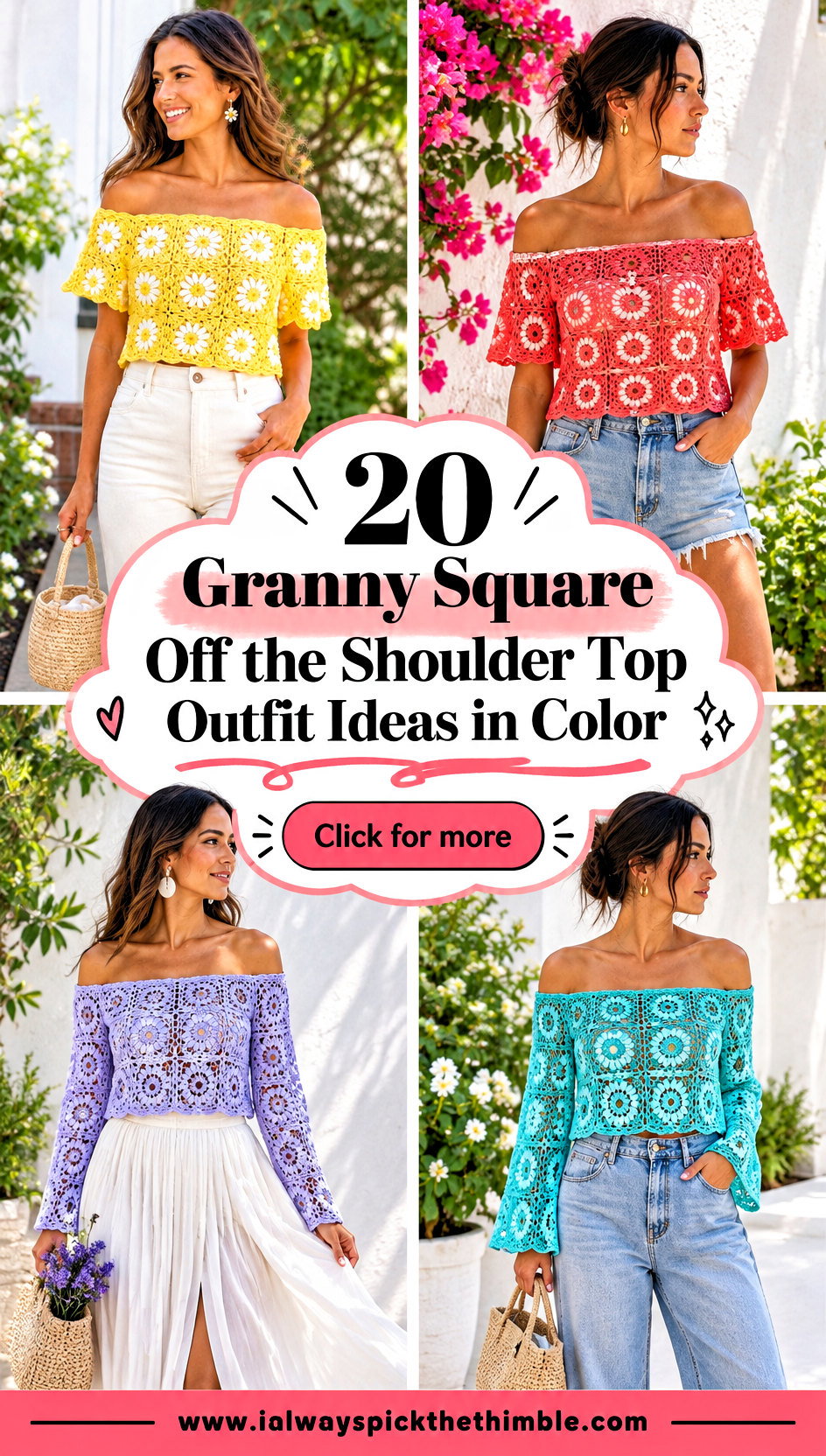 20 Granny Square Off the Shoulder Top Outfit Ideas in Color - 20 Granny Square Off the Shoulder Top Outfit Ideas in Color