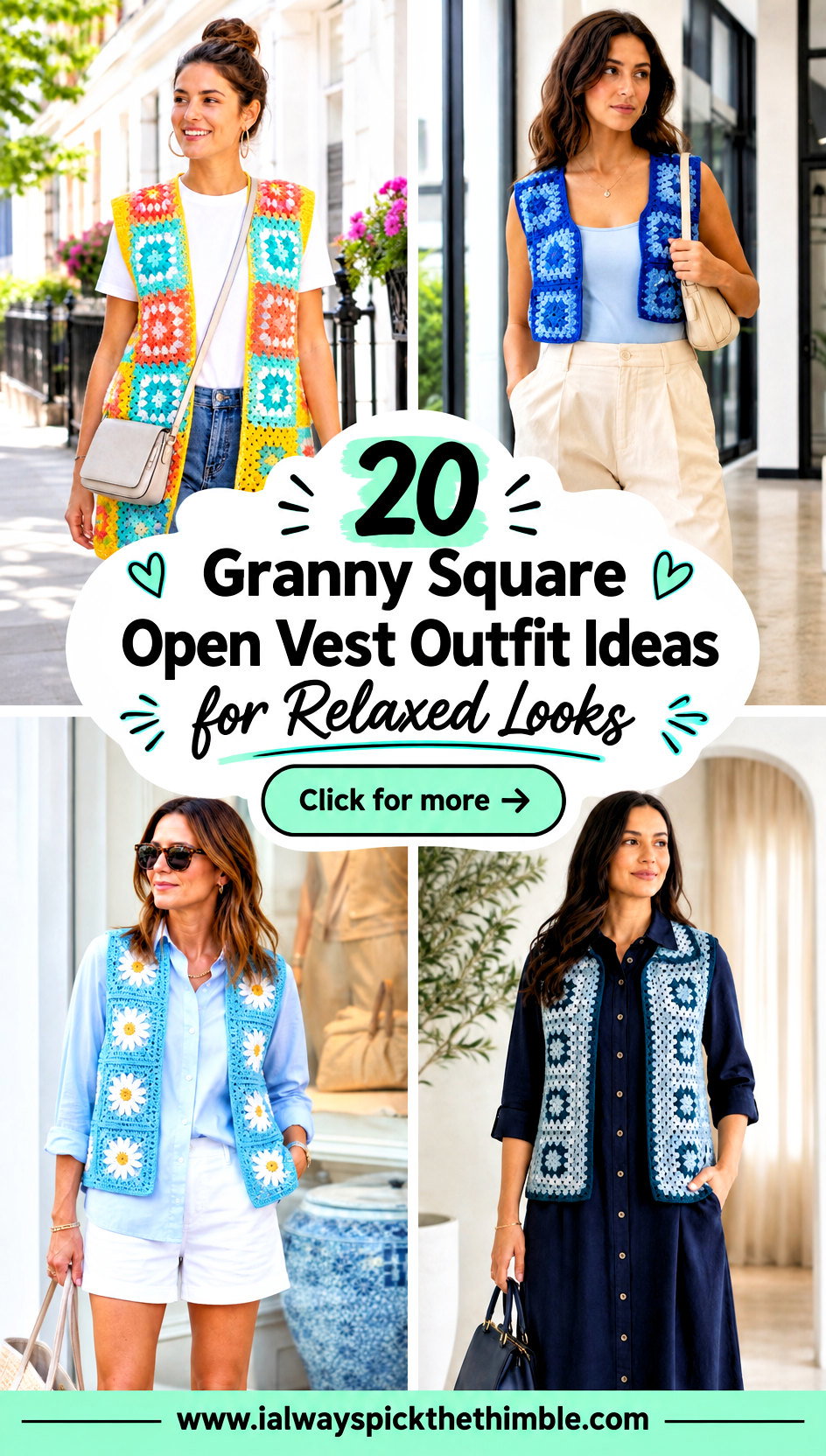 20 Granny Square Open Vest Outfit Ideas for Relaxed Looks - 20 Granny Square Open Vest Outfit Ideas for Relaxed Looks