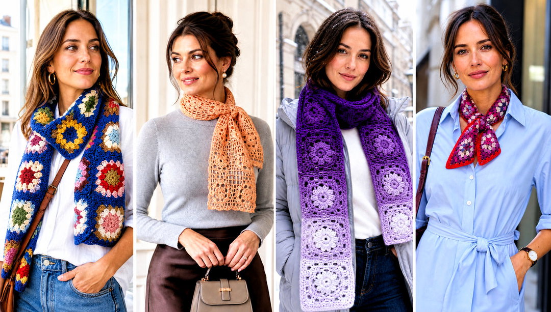 20 Granny Square Scarves Outfit Ideas for a Colorful Touch