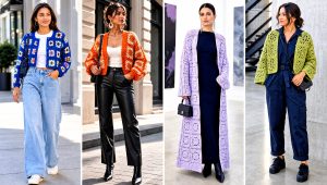 20 Granny Square Stitch Sweater Outfit Ideas for Fall