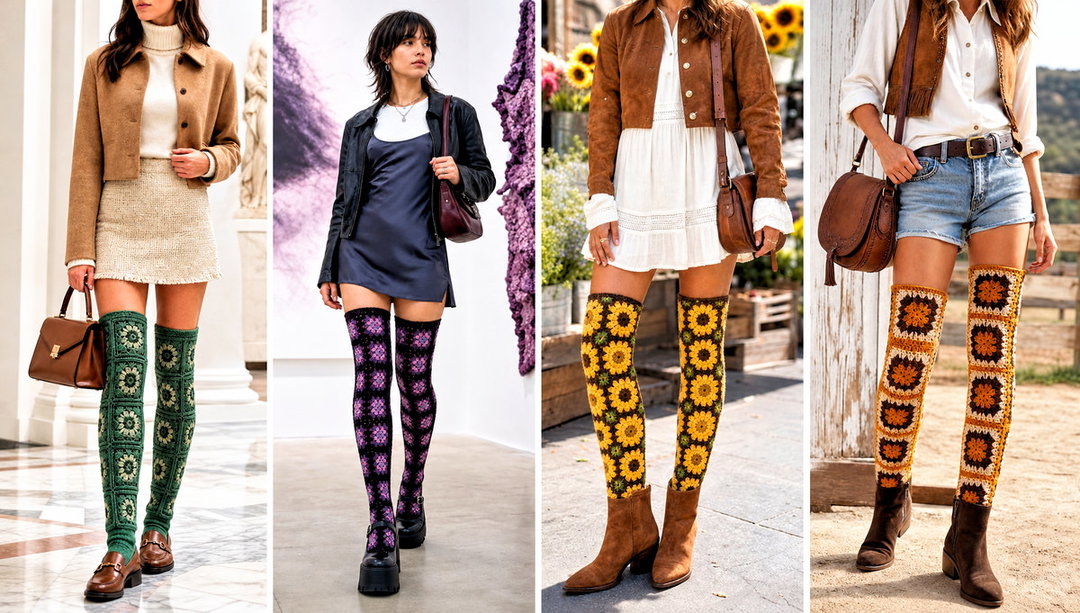 20 Granny Square Thigh High Socks Outfit Ideas for Winter