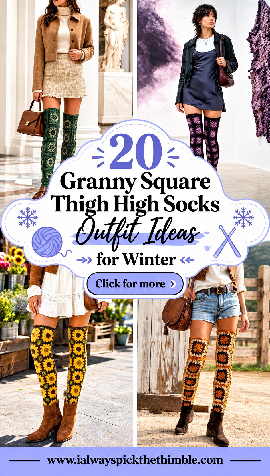 20 Granny Square Thigh High Socks Outfit Ideas for Winter - 20 Granny Square Thigh High Socks Outfit Ideas for Winter