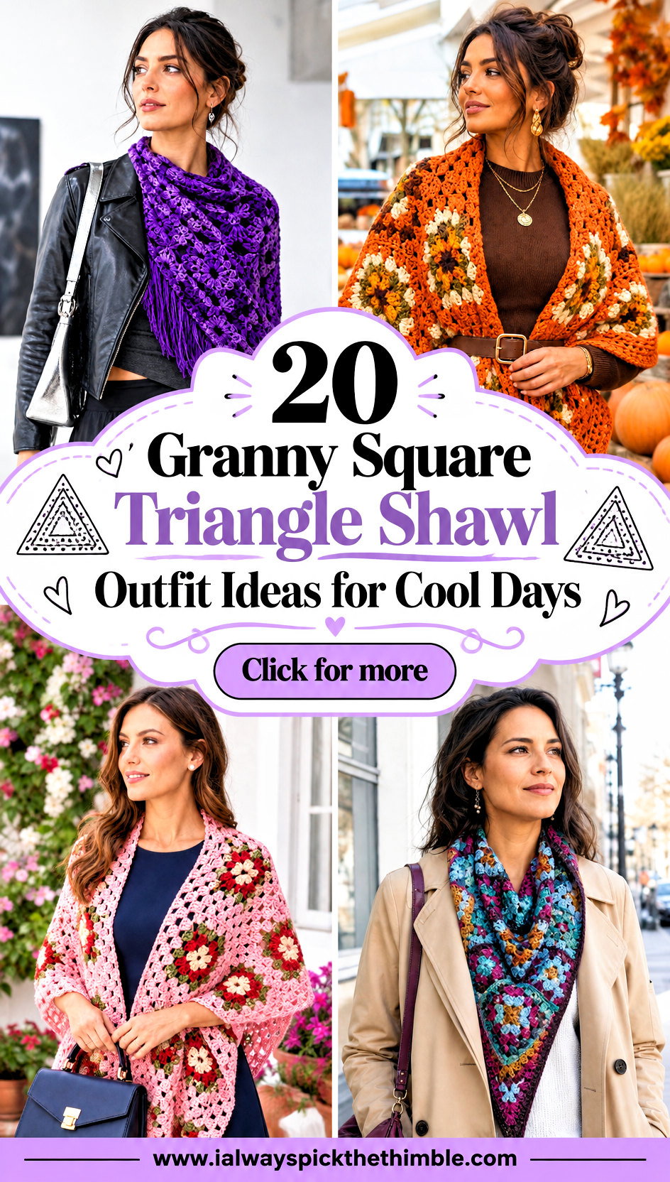 20 Granny Square Triangle Shawl Outfit Ideas for Cool Days - 20 Granny Square Triangle Shawl Outfit Ideas for Cool Days