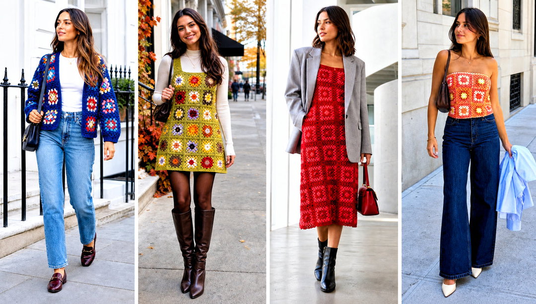 20 Granny Squares Clothes and Outfit Ideas for Retro Style
