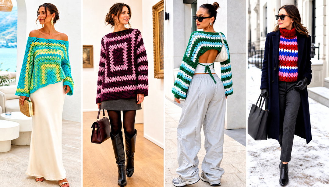 20 Granny Stripe Crochet Sweater Outfit Ideas for Daily Wear