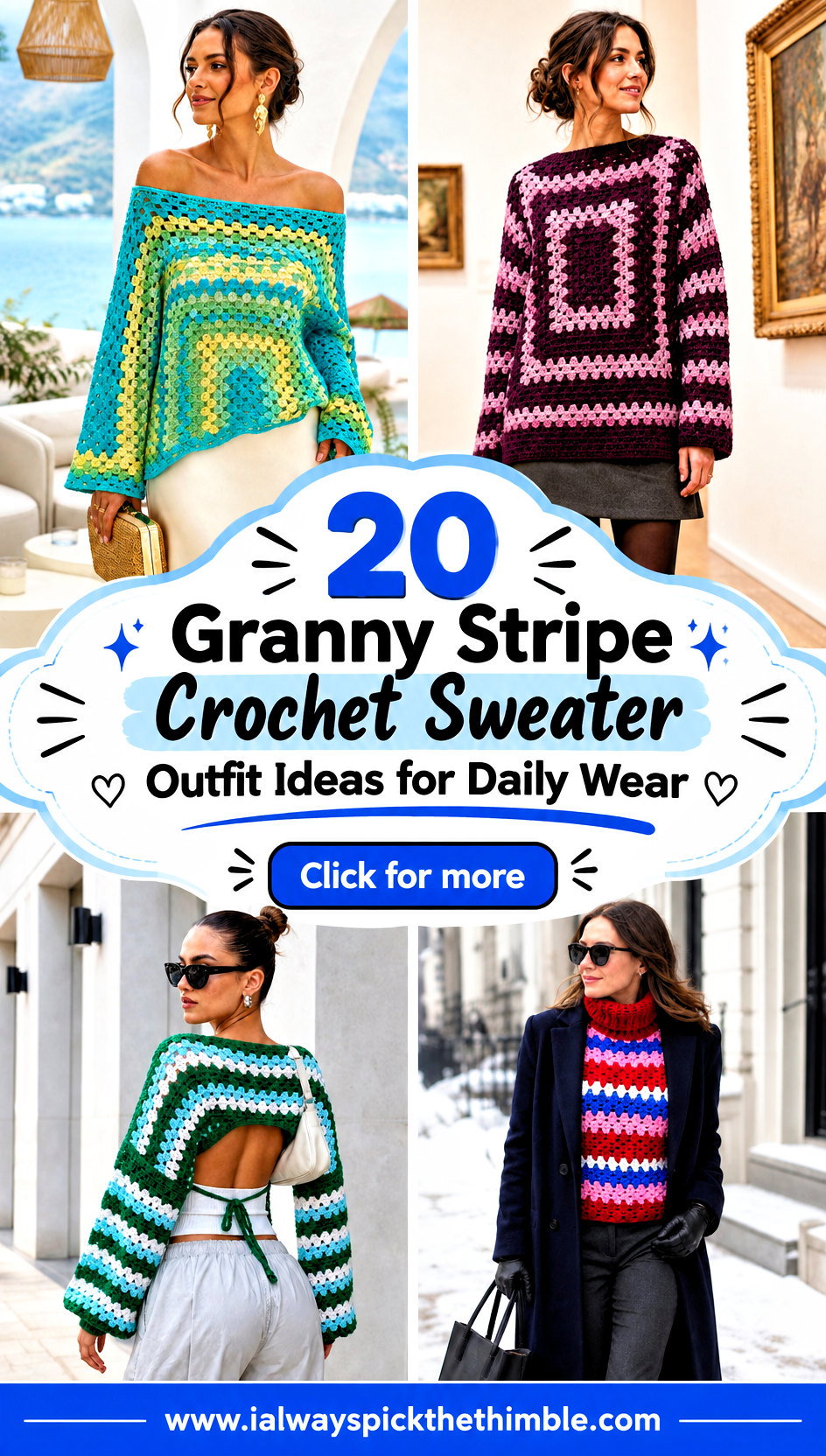 20 Granny Stripe Crochet Sweater Outfit Ideas for Daily Wear - 20 Granny Stripe Crochet Sweater Outfit Ideas for Daily Wear
