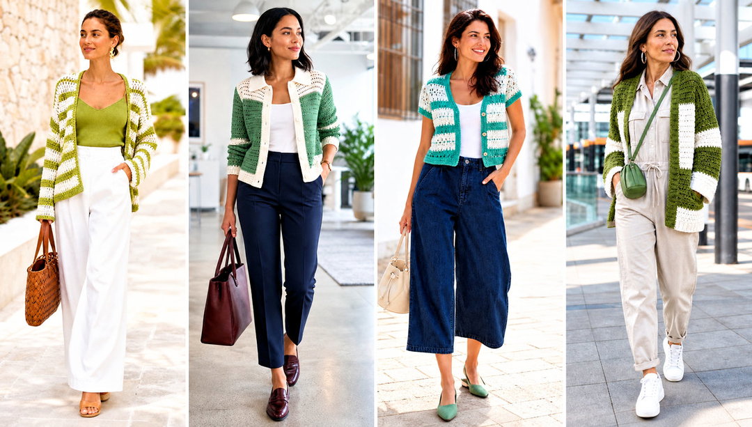 20 Green and White Crochet Cardigan Outfit Ideas for Spring