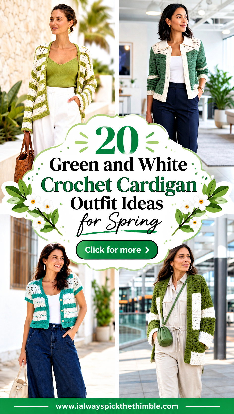20 Green and White Crochet Cardigan Outfit Ideas for Spring - 20 Green and White Crochet Cardigan Outfit Ideas for Spring