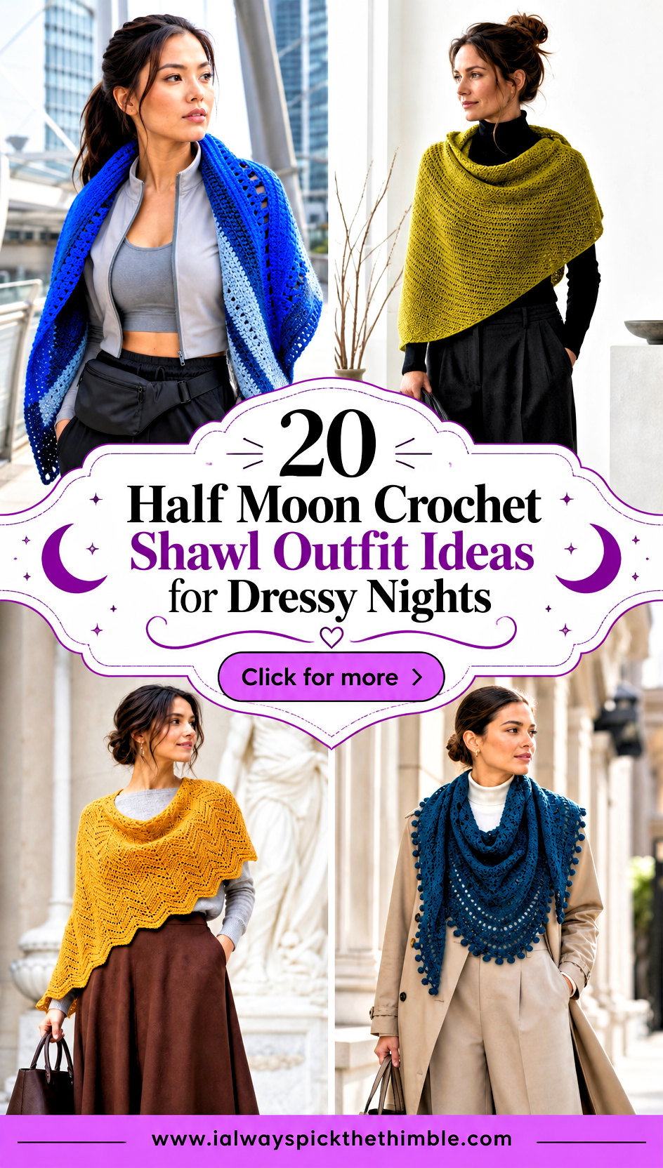 20 Half Moon Crochet Shawl Outfit Ideas for Dressy Nights - 20 Half Moon Crochet Shawl Outfit Ideas for Dressy Nights
