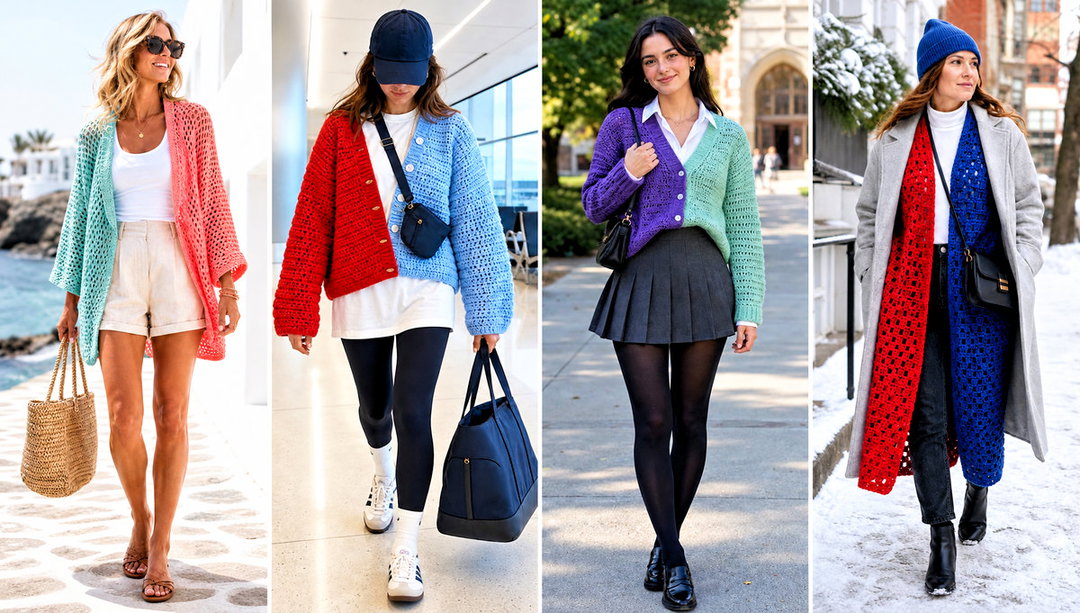 20 Half and Half Crochet Cardigan Outfit Ideas in Two Tones