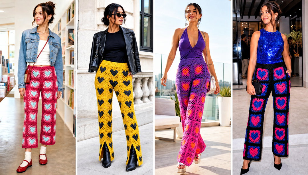 20 Heart Granny Square Pants Outfit Ideas for Playful Style