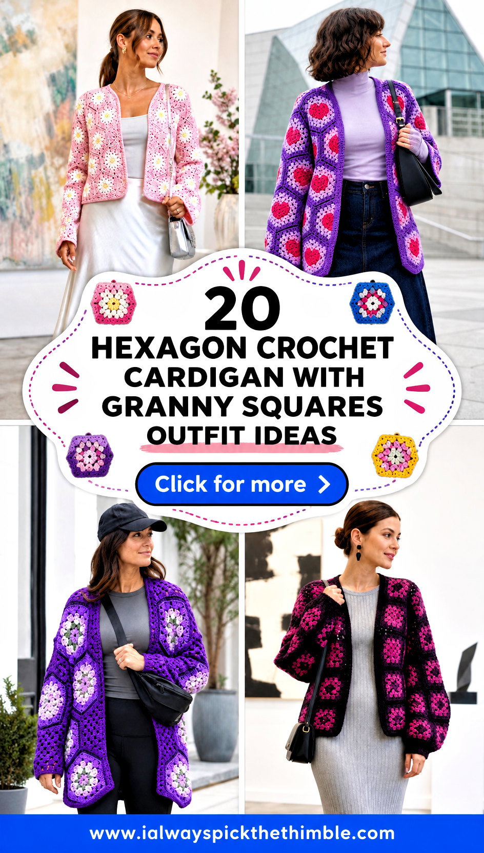 20 Hexagon Crochet Cardigan With Granny Squares Outfit Ideas - 20 Hexagon Crochet Cardigan With Granny Squares Outfit Ideas