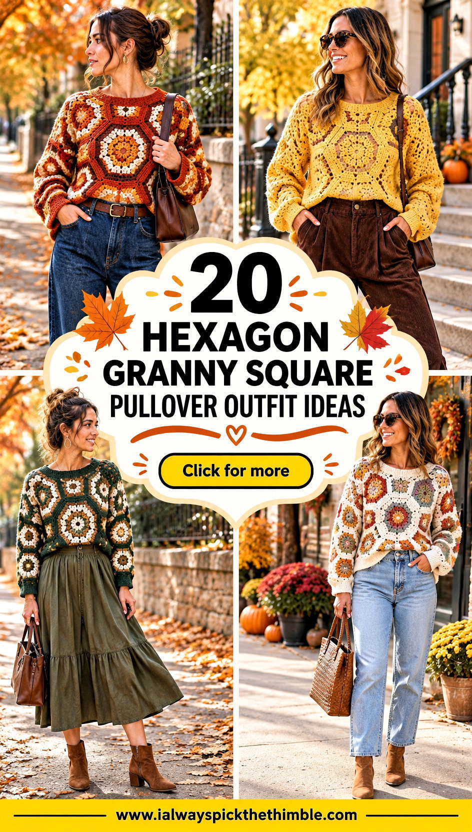 20 Hexagon Granny Square Pullover Outfit Ideas for Fall - 20 Hexagon Granny Square Pullover Outfit Ideas for Fall
