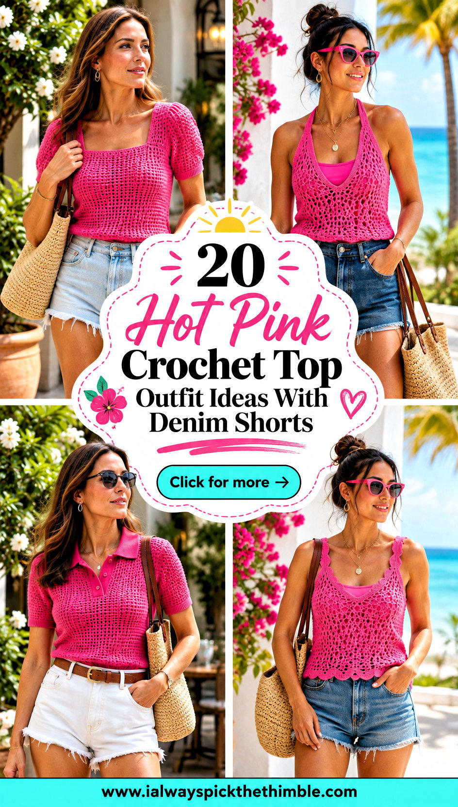 20 Hot Pink Crochet Top Outfit Ideas With Denim Shorts - 20 Hot Pink Crochet Top Outfit Ideas With Denim Shorts
