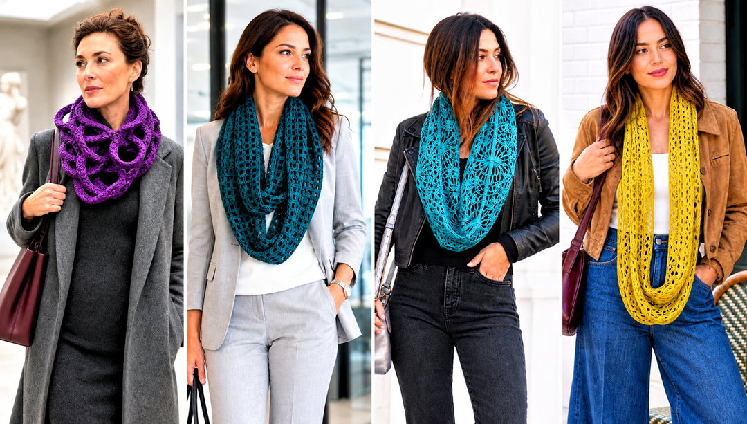 20 Lacy Crochet Infinity Scarf Outfit Ideas for Cozy Layers