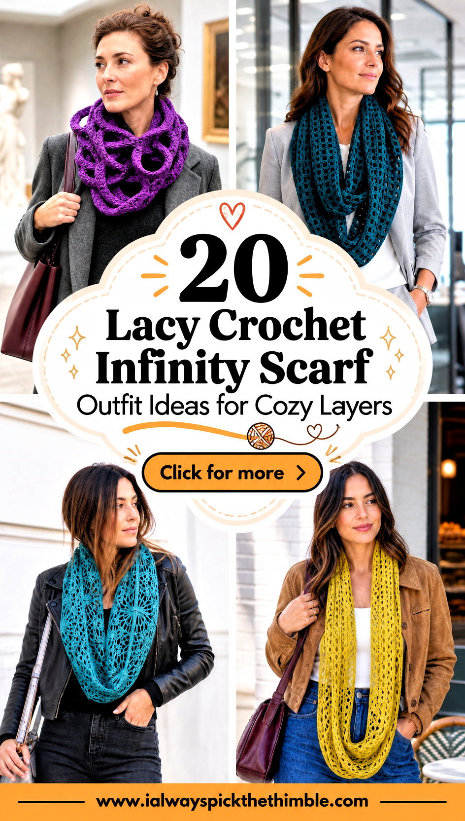 20 Lacy Crochet Infinity Scarf Outfit Ideas for Cozy Layers - 20 Lacy Crochet Infinity Scarf Outfit Ideas for Cozy Layers