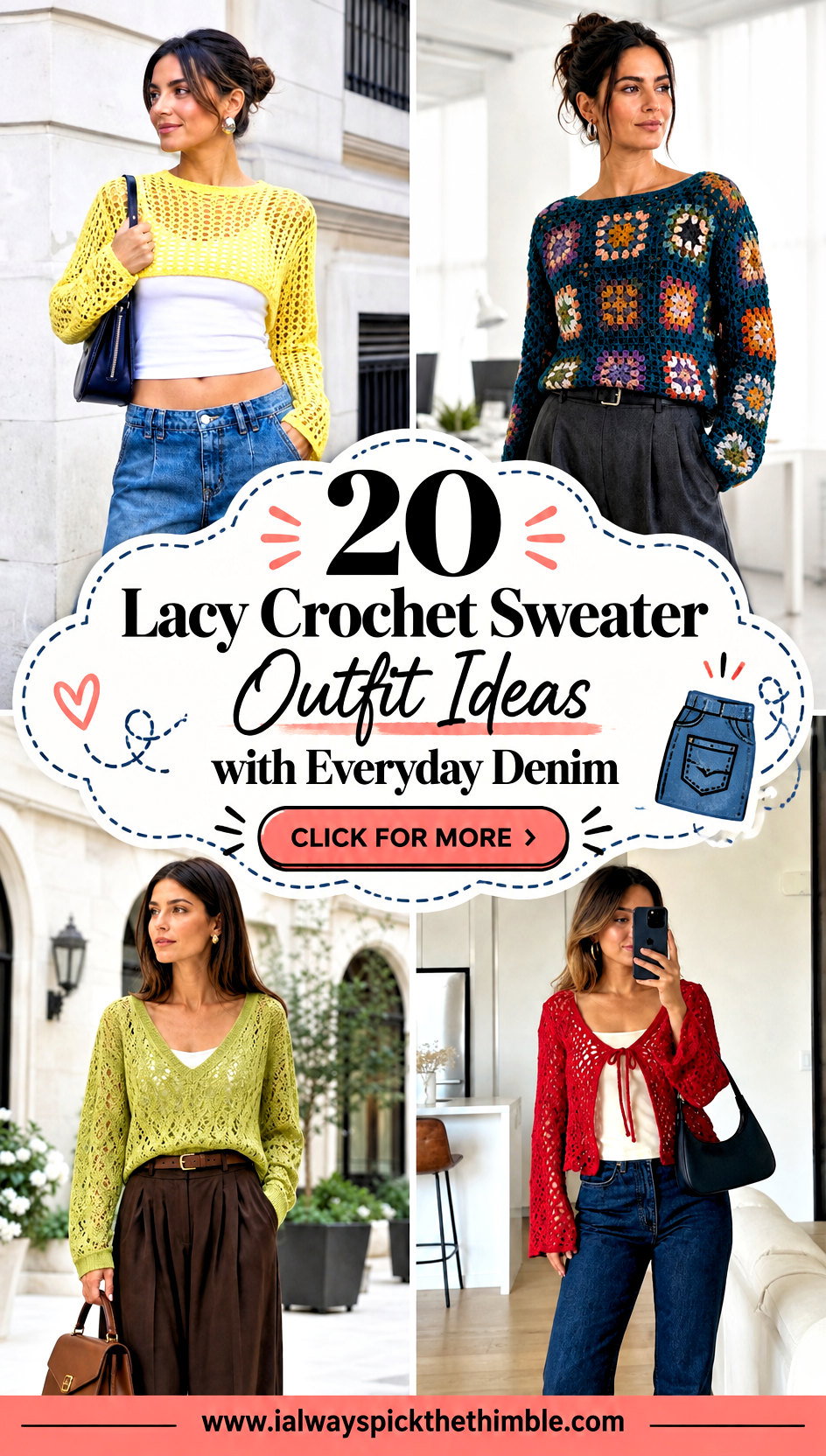 20 Lacy Crochet Sweater Outfit Ideas with Everyday Denim - 20 Lacy Crochet Sweater Outfit Ideas with Everyday Denim