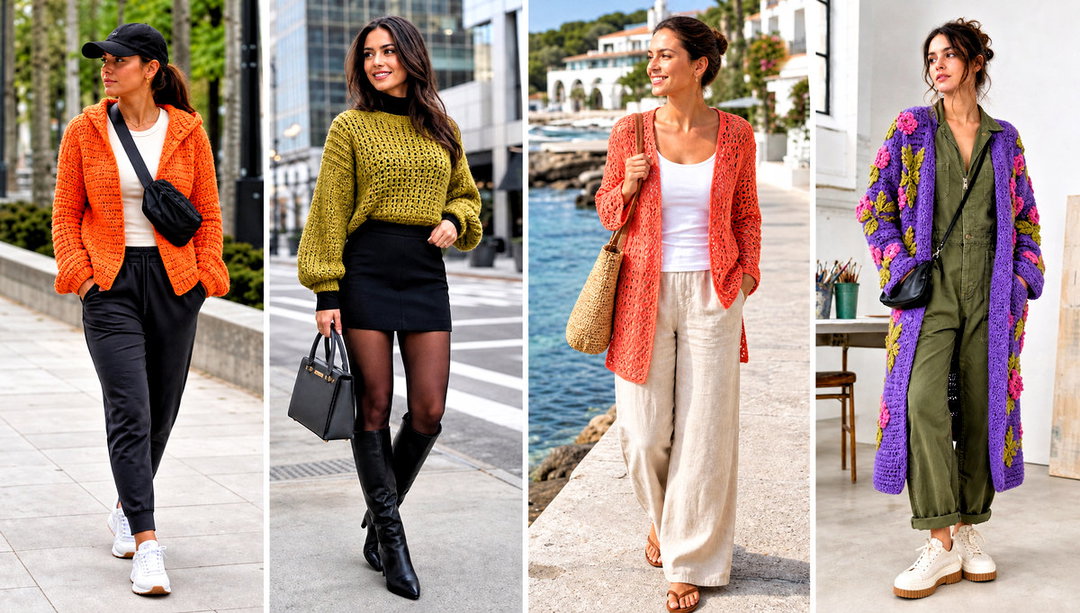 20 Long Crochet Sweater Outfit Ideas With Leggings
