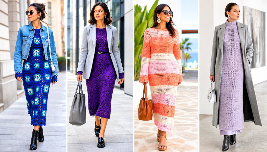 20 Long Sleeve Crochet Sweater Dress Outfit Ideas for Fall
