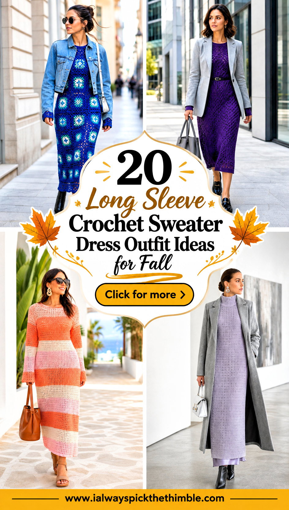 20 Long Sleeve Crochet Sweater Dress Outfit Ideas for Fall - 20 Long Sleeve Crochet Sweater Dress Outfit Ideas for Fall