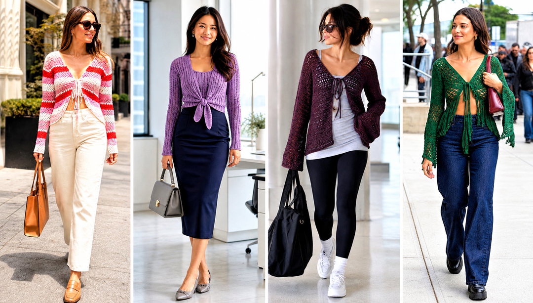 20 Long Sleeve Tie Front Crochet Top Outfit Ideas for Spring