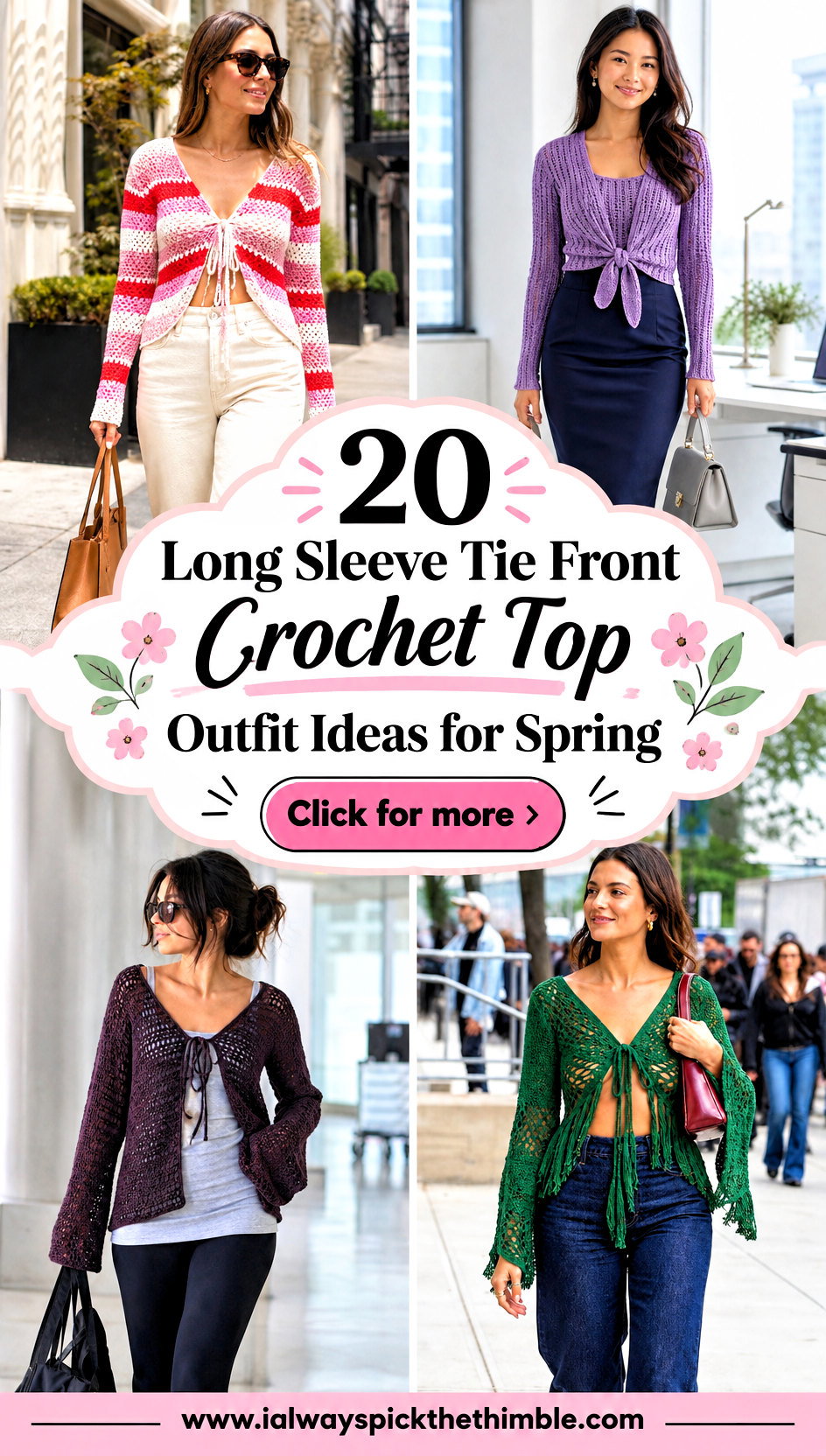 20 Long Sleeve Tie Front Crochet Top Outfit Ideas for Spring - 20 Long Sleeve Tie Front Crochet Top Outfit Ideas for Spring