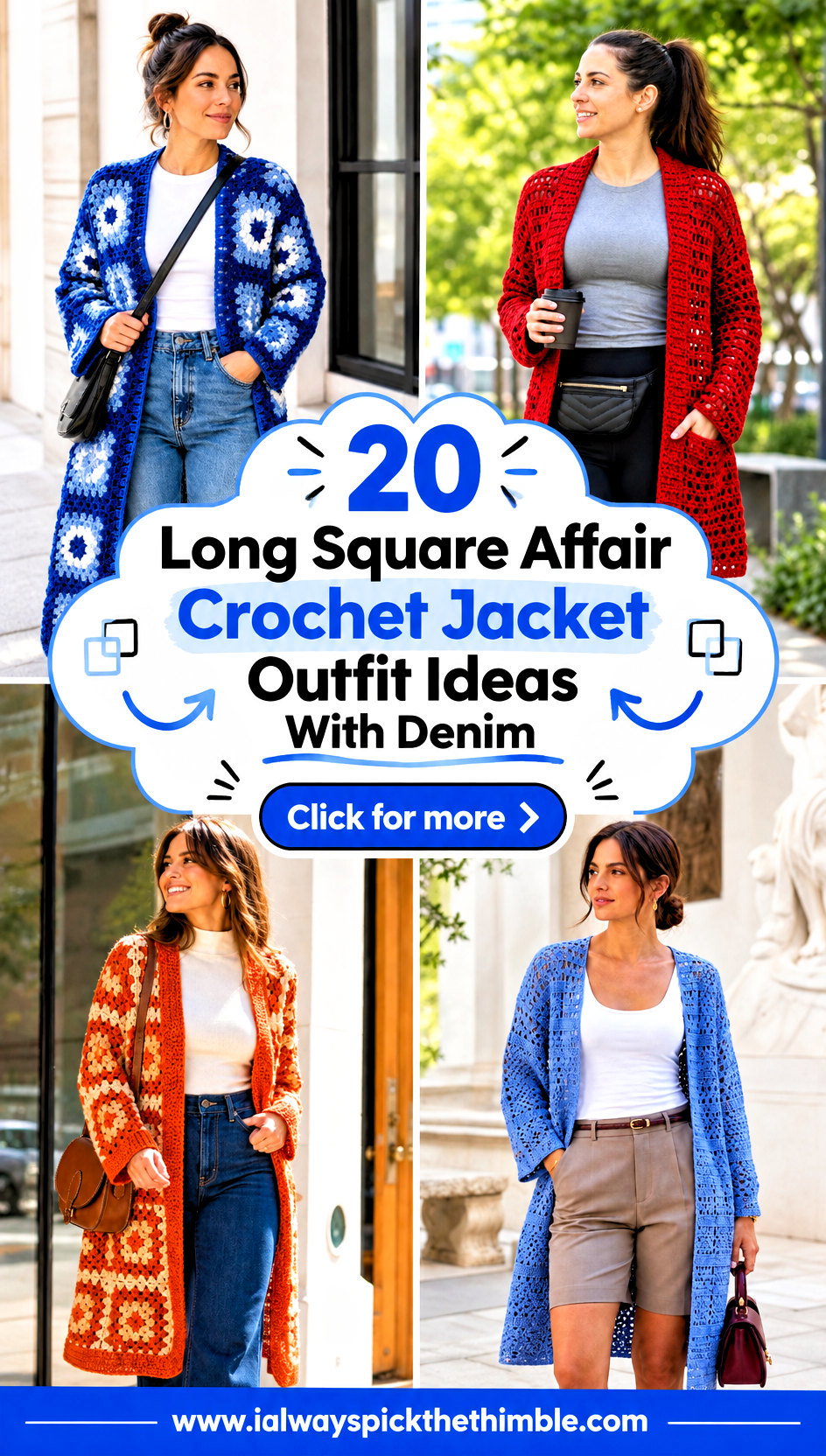 20 Long Square Affair Crochet Jacket Outfit Ideas With Denim - 20 Long Square Affair Crochet Jacket Outfit Ideas With Denim