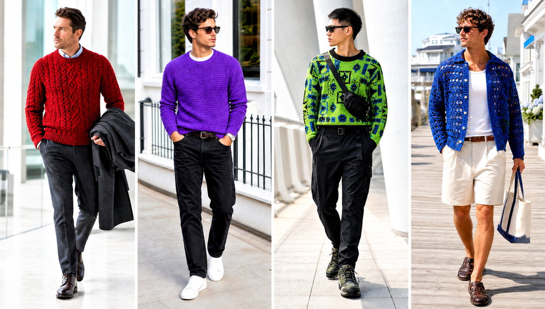 20 Man Crochet Sweater Outfit Ideas for Relaxed Street Style