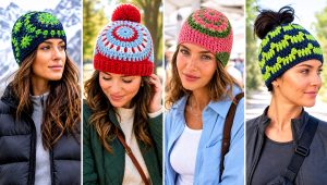 20 Mandala Crochet Beanie Outfit Ideas for Colorful Layers