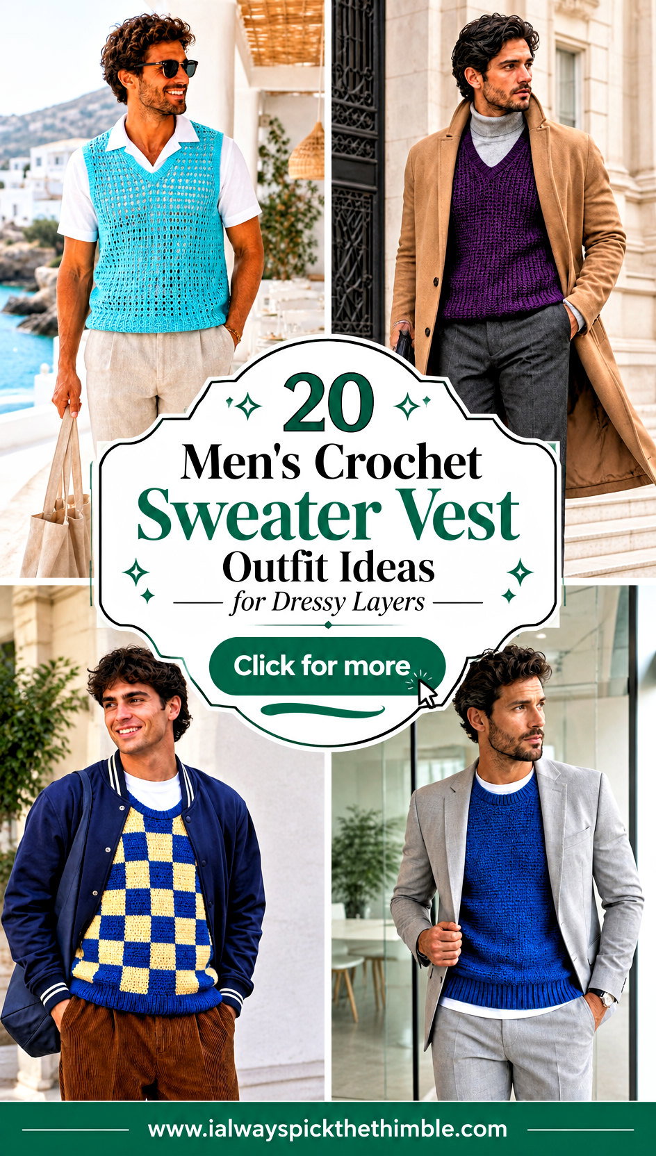 20 Mens Crochet Sweater Vest Outfit Ideas for Dressy Layers - 20 Men’s Crochet Sweater Vest Outfit Ideas for Dressy Layers