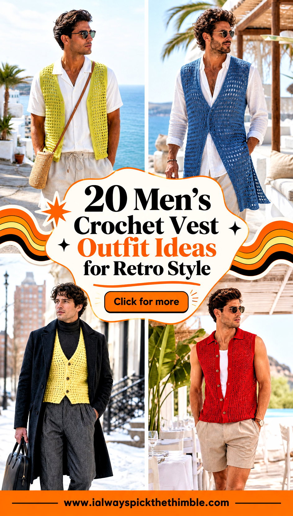 20 Mens Crochet Vest Outfit Ideas for Retro Style - 20 Men’s Crochet Vest Outfit Ideas for Retro Style