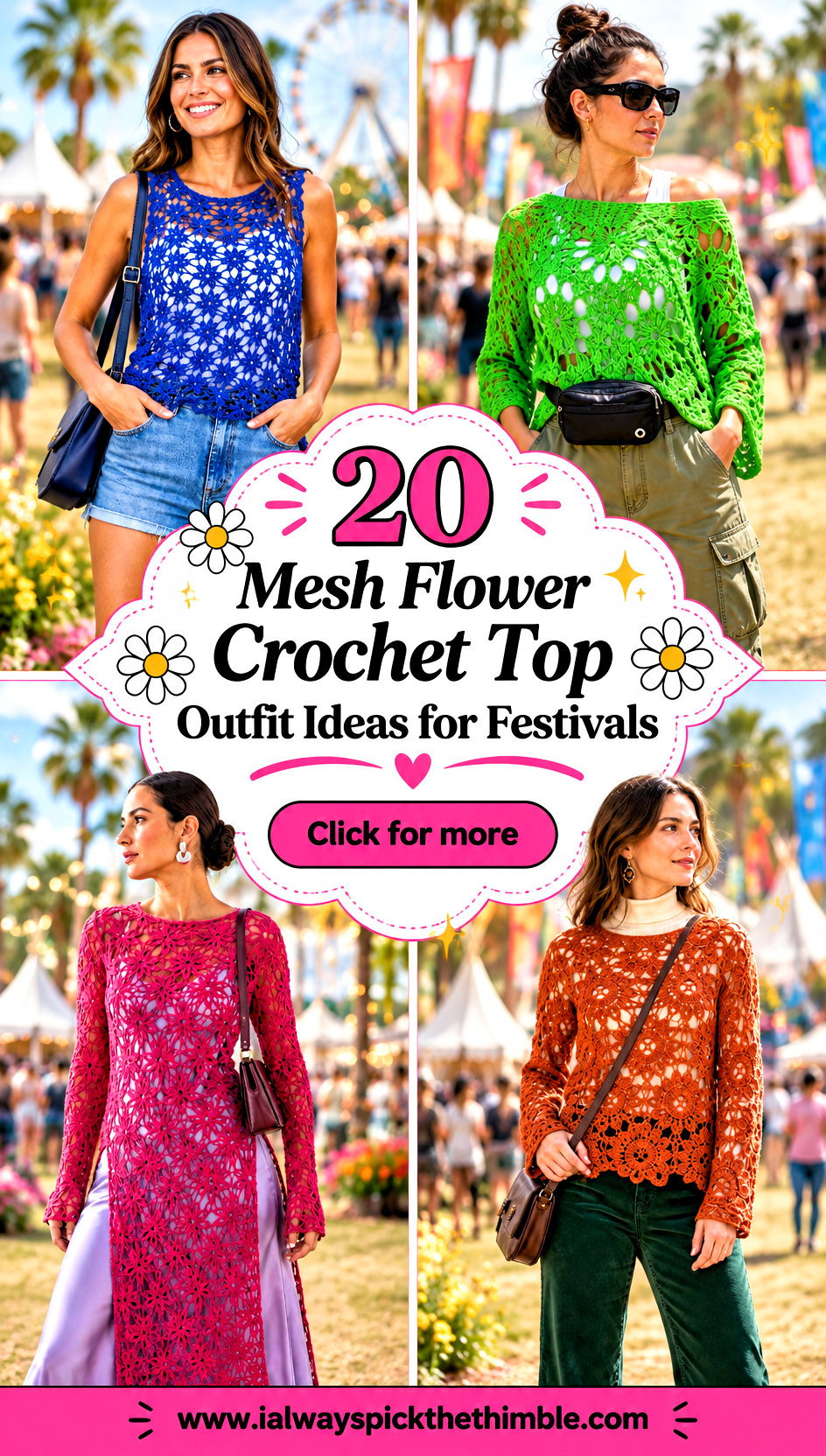 20 Mesh Flower Crochet Top Outfit Ideas for Festivals - 20 Mesh Flower Crochet Top Outfit Ideas for Festivals