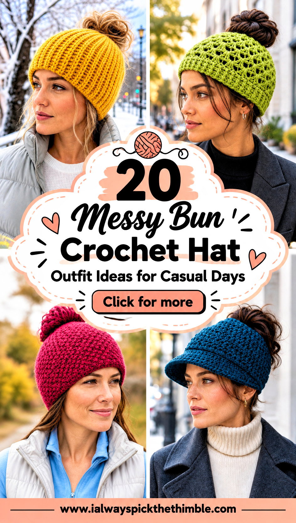 20 Messy Bun Crochet Hat Outfit Ideas for Casual Days - 20 Messy Bun Crochet Hat Outfit Ideas for Casual Days