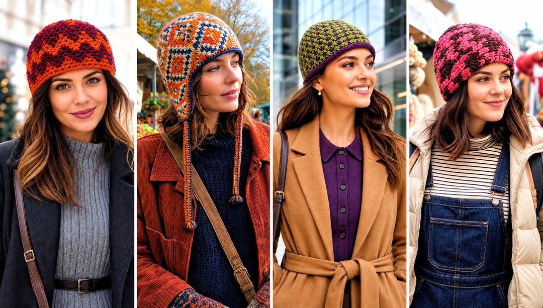 20 Mosaic Crochet Beanie Outfit Ideas for Winter Walks