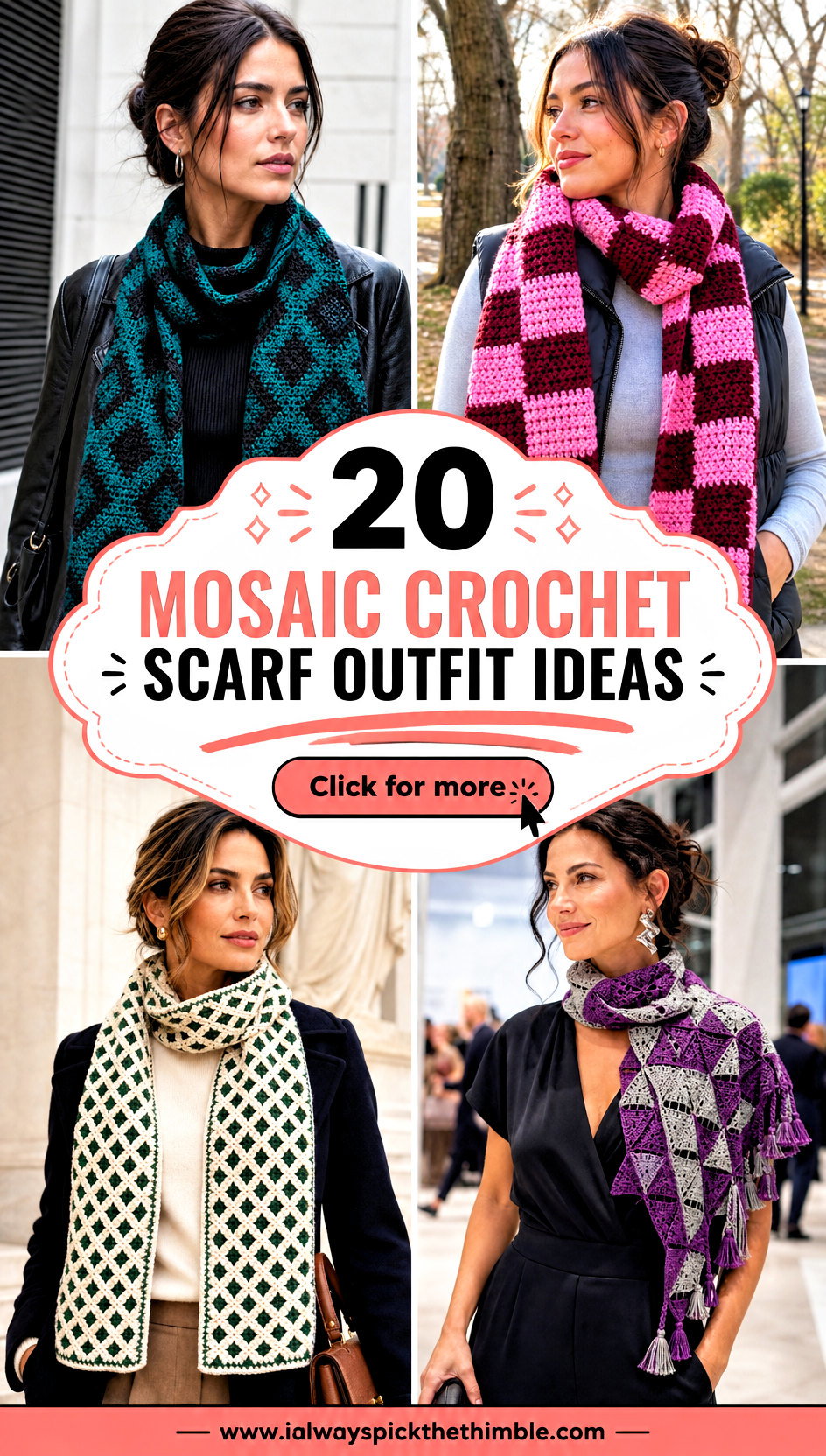 20 Mosaic Crochet Scarf Outfit Ideas for Colorful Layers - 20 Mosaic Crochet Scarf Outfit Ideas for Colorful Layers