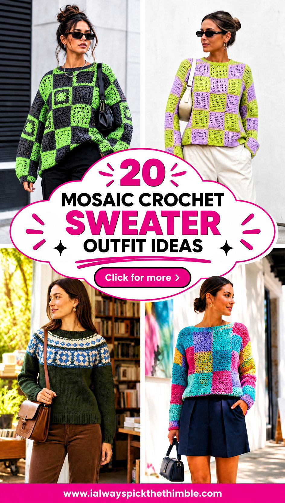 20 Mosaic Crochet Sweater Outfit Ideas for Bold Color - 20 Mosaic Crochet Sweater Outfit Ideas for Bold Color