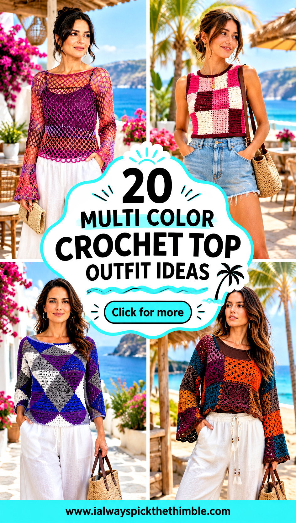 20 Multi Color Crochet Top Outfit Ideas for Sunny Getaways - 20 Multi Color Crochet Top Outfit Ideas for Sunny Getaways
