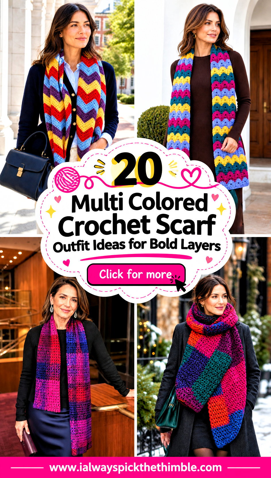 20 Multi Colored Crochet Scarf Outfit Ideas for Bold Layers - 20 Multi Colored Crochet Scarf Outfit Ideas for Bold Layers
