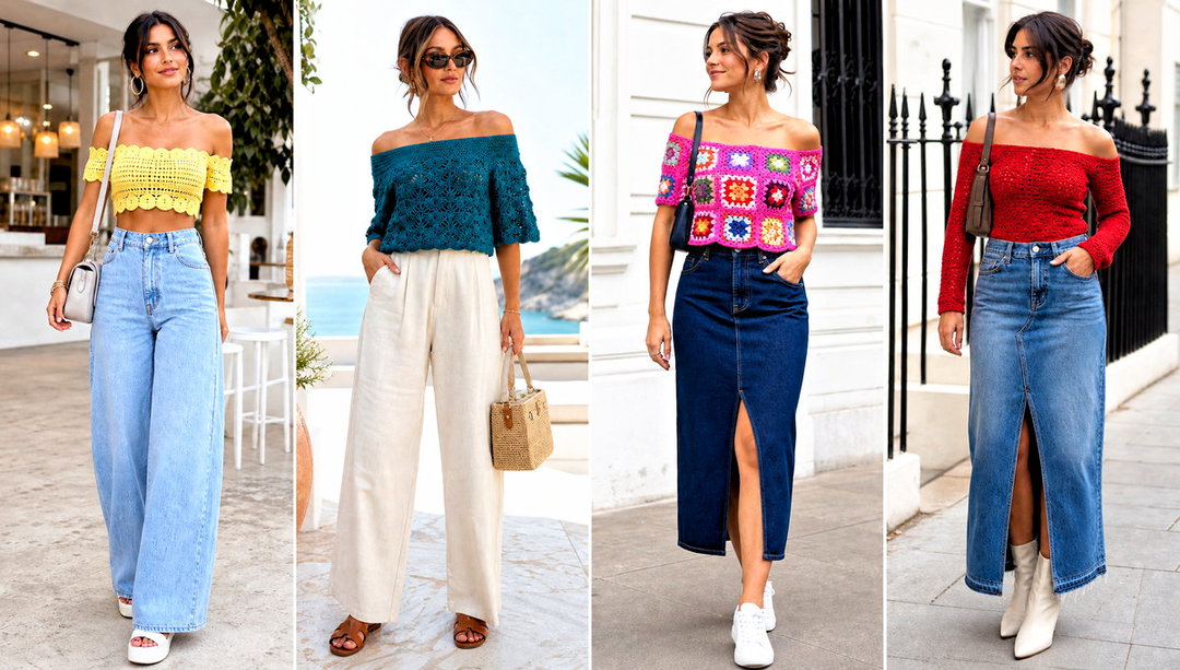 20 Off Shoulder Crochet Top Outfit Ideas for Beach Breaks